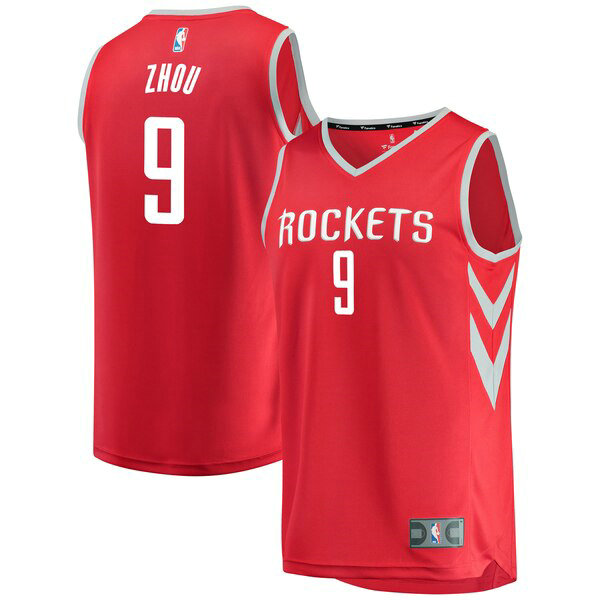 Maillot nba Houston Rockets Icon Edition Homme Zhou Qi 9 Rouge